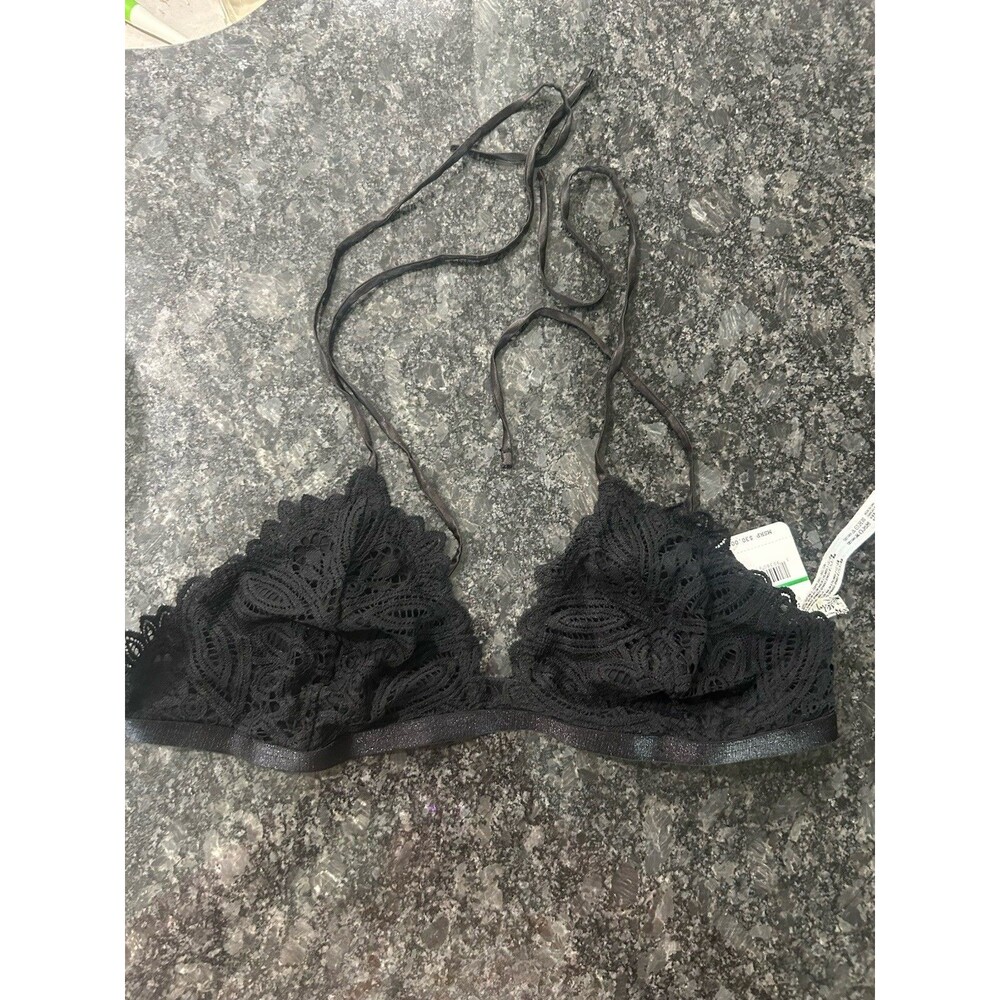 Intimately Free People Boho Mila Bralette Lace Tie Straps Black Size Large NWT